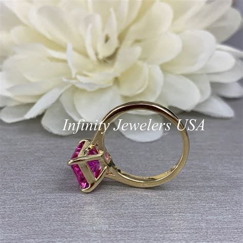 Radiant Cut Pink Sapphire Solitaire Engagement Ring 14k Etsy