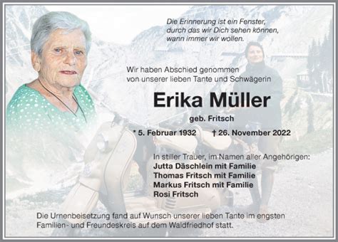 Traueranzeigen Von Erika M Ller Allg Uer Zeitung