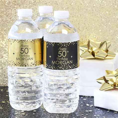 Personalized Birthday Water Bottle Labels Custom Black And Gold Foil Party Decorations 30th 40th