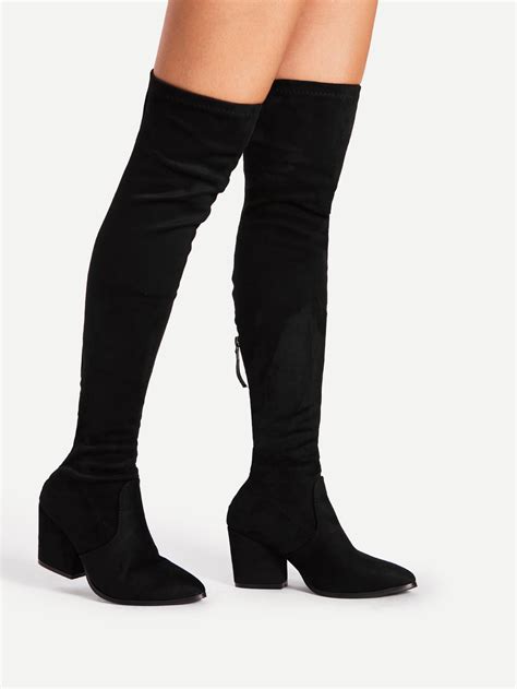 Pointed Toe Suede Thigh High Boots SheIn Sheinside