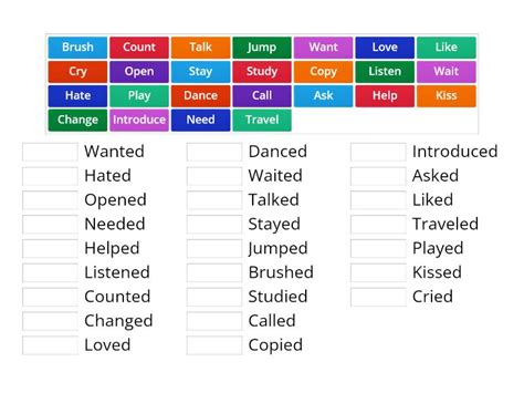 Simple Past Regular Verbs Une Las Parejas