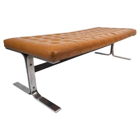 Mid Century Modern Tufted Black Leather Upholstered Bench At 1stdibs