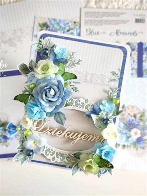 Thank You Card Lemoncraft Papers Blue Almonds Line Wonderful Flowers