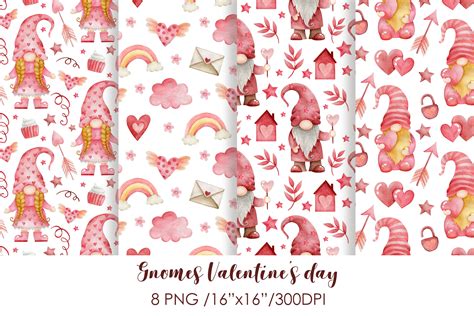 Watercolor Gnomes Valentine S Day Seamless Patterns By Kiraartstory