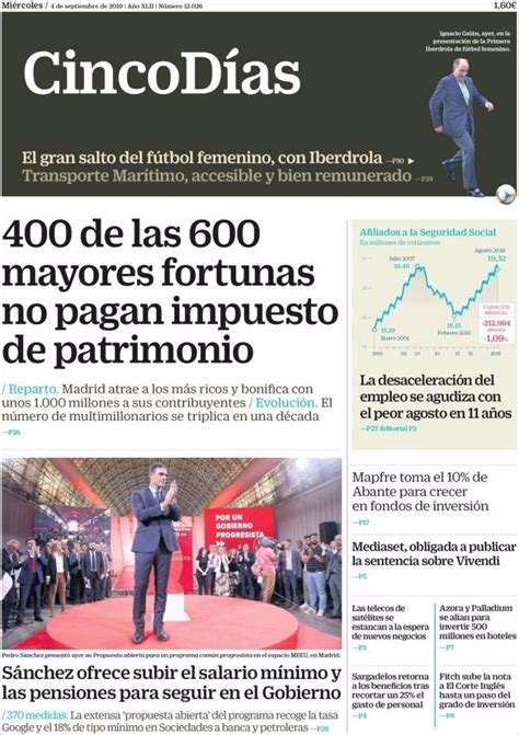 Las Portadas De Los Periódicos Económicos De Hoy Miércoles 4 De Septiembre