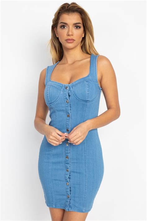 Button Front Denim Bodycon Dress Denim Mini Dress Bodycon Dress Button Front Denim