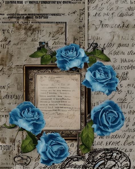 Blue Roses Shabby Chic Distressed Junk Journal Paper Background