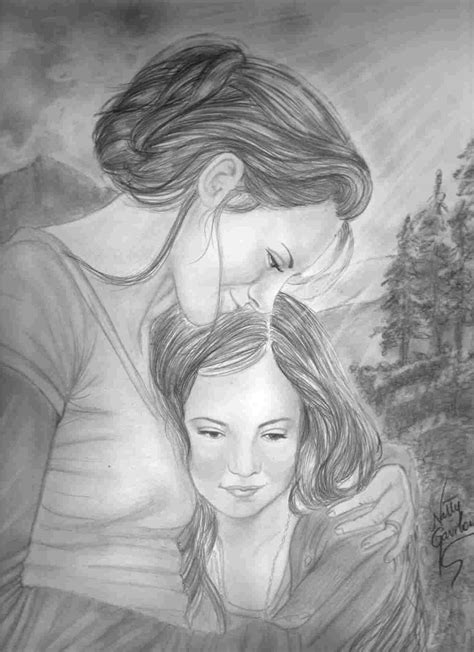 Pencil Sketch Mother And Daughter Artwork Modern Mother Daughter