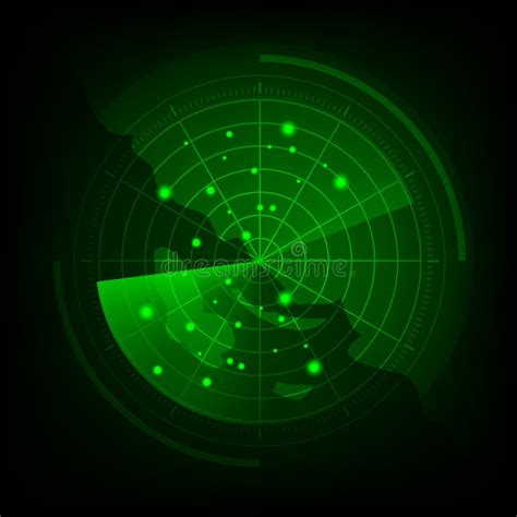 Schermo Radar Verde Con La Mappa Illustrazione Vettoriale