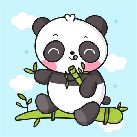 Desenhos Animados De Urso Panda Fofinho Comendo Bambu Vetor Premium