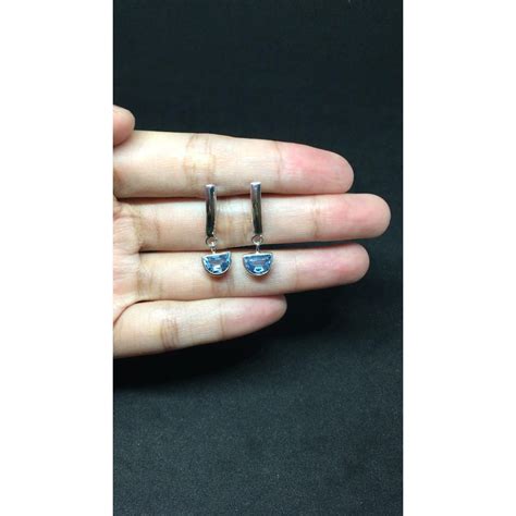 Jual Arch Shaped Blue Topaz Drop Silver Earstuds Anting Tusuk Perak