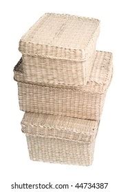 Group Three Stacked Round Natural Woven Stock Photo 1166605711