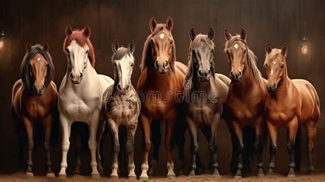 Lineup of Majestic Horses Against a Dark Backdrop. Concept of Equine ...