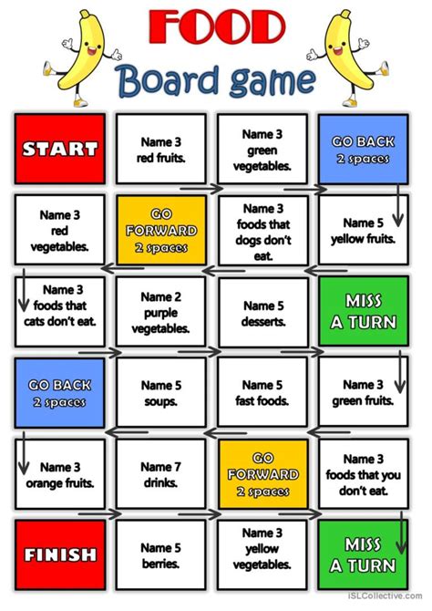 Food - Speaking board game boar…: English ESL worksheets pdf & doc