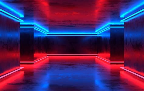 Premium Photo Futuristic Sci Fi Concrete Room With Glowing Neon