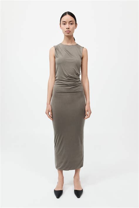 St Agni Cupro Jersey Drape Dress Smokey Olive