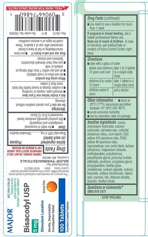 Major Bisacodyl Stimulant Laxative Mg Tablets