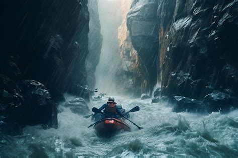 Premium Photo Kayakers Navigating Through Turbulent Waters In