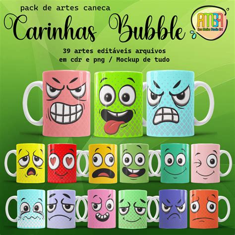 Estampas Carinhas Bubble Canecas Ana Melim Studio Art