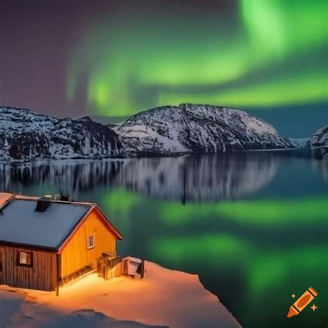 Northern Lights Over A Norwegian Fjord At Night On Craiyon