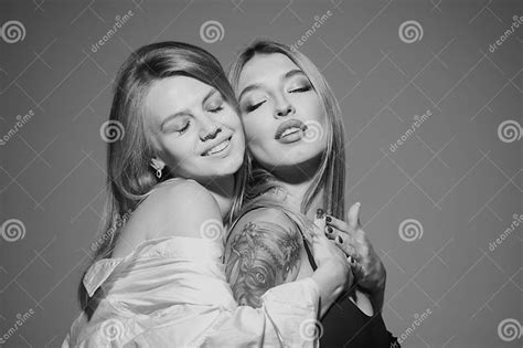 Women Face Of Two Girls Close Up Beauty Portrait Of Young Happy