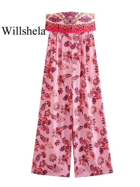 Willshela Women Fashion Printed Back Zipper Wide Leg Jumpsuits Vintage