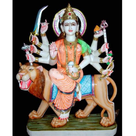 Painted Marble Durga Mata Statue For Worship Size 18 Inches At Rs