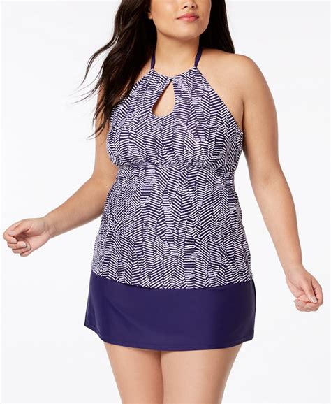 Island Escape Plus Size Mikonos Beach Printed Keyhole Underwire Tankini