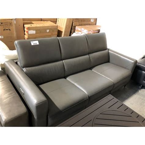 GREY LEATHER 80"W 3 SEAT DUO RECLINING SOFA WITH USB PORTS