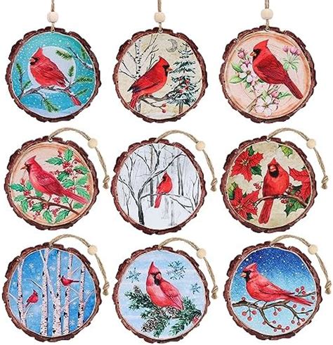 Amazon Soaoo Pcs Christmas Cardinal Ornaments Wooden Cardinals