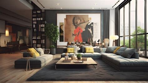 Premium AI Image | interior of modern living room with big glass wall ...