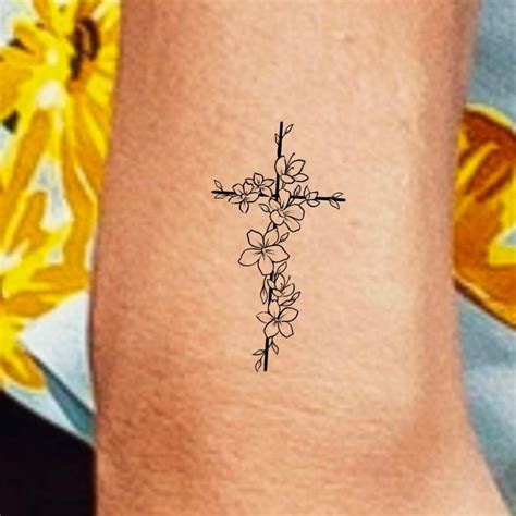 Floral Cross Temporary Tattoo Small Cross Tattoo Religious Etsy 日本