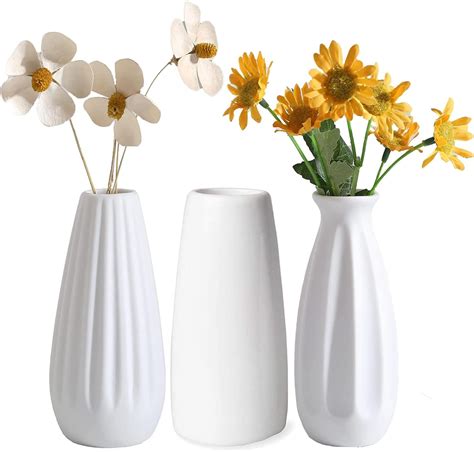 Amazon de Arawat 3er Vase Keramik Weiß Vasen Set 12cm Kleine Vasen für