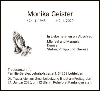 Traueranzeigen Von Monika Geister Trauer Hna De