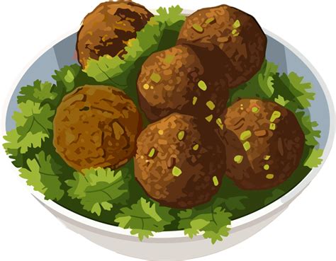 Falafel With Vegetables On White Bowl Hand Drawn Illustration