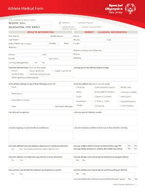 Fillable Online New Sonj Athlete Medical Form Special Olympics New