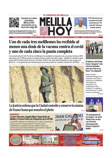 Consulte La Portada De Melilla Hoy Del S Bado De Junio De