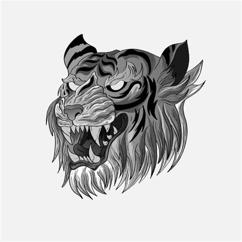 Premium Vector | Black and white tiger japan style tattoo print design ...