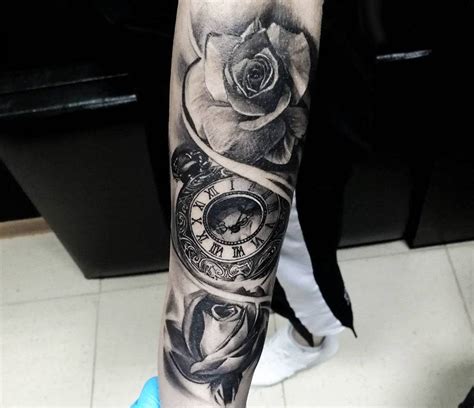 Pocket Watch And Roses Tattoo By Nastasya Ustinova Photo