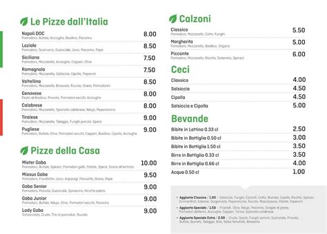 Menu Au Pizzeria Falcone Ferrare