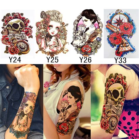 Pc Waterproof Tattoos Punk Skull Temporary Tattoos For Men Women Arm