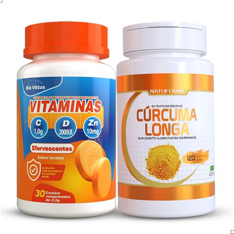 KIT Vitamina C D E Zinco EFERVESCENTE 30 Comprimidos Curcuma