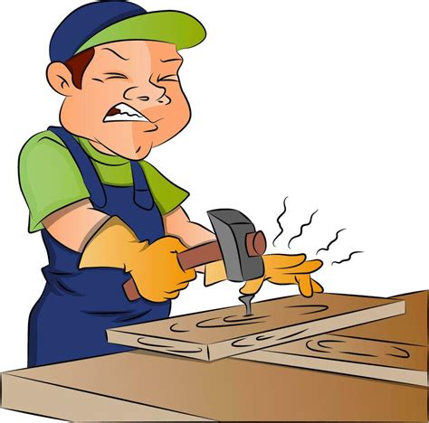 Vector of carpenter nailing nail into wooden plank. 34497993 Vector Art at Vecteezy