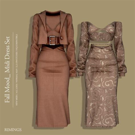 Rimings Fall Mood Midi Dress Set Rimings Sims Sims Dresses