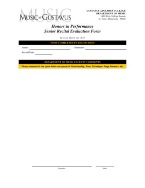 Fillable Online Gustavus Senior Recital Evaluation Form Gustavus Fax