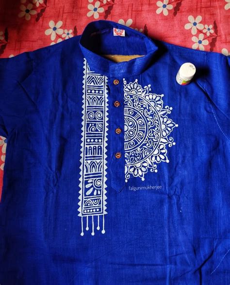 Hand Printed Punjabi Fabric Paint Shirt Free Machine Embroidery