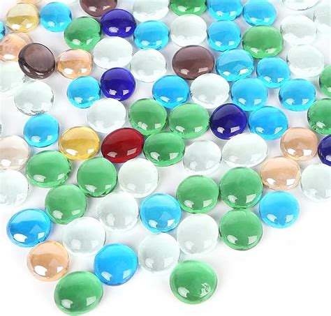 Futureplusx 1lb Multicolored Flat Glass Marbles Mixed Mancala Stones Pebbles Flat