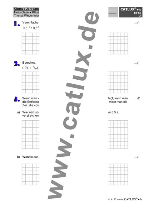 Jahrgangsstufentest Mathematik Klasse 8 Realschule Catlux