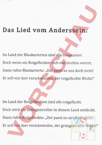 Arbeitsblatt Das Lied Vom Anderssein Musik Singen Lieder