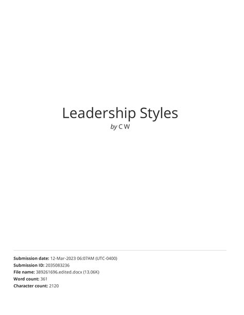 SOLUTION: Leadership styles - Studypool